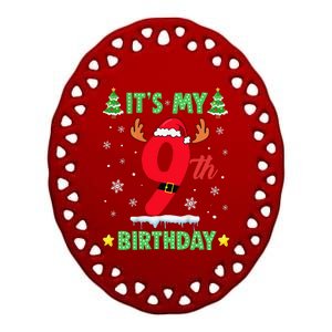 Merry Christmas ItS My 9th Birthday Xmas Ceramic Oval Ornament