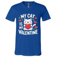 My Cat Is My Valentine Rotic Cat Lover Hearts Valentine’S Meaningful Gift V-Neck T-Shirt