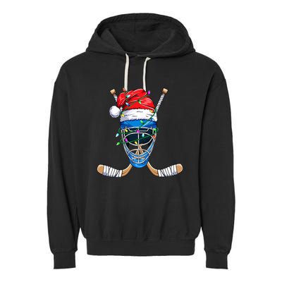 Merry Christmas Ice Hockey Dabbing Santa Claus Hockey Playe Garment-Dyed Fleece Hoodie