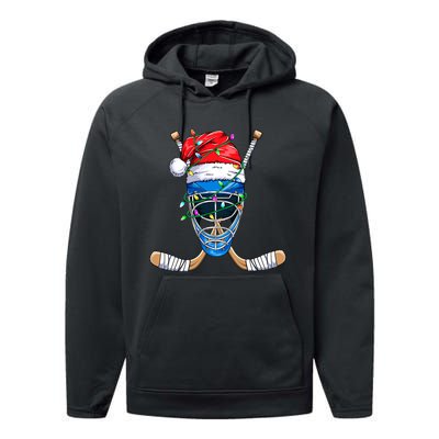 Merry Christmas Ice Hockey Dabbing Santa Claus Hockey Playe Performance Fleece Hoodie