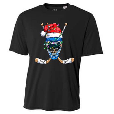 Merry Christmas Ice Hockey Dabbing Santa Claus Hockey Playe Cooling Performance Crew T-Shirt