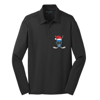 Merry Christmas Ice Hockey Dabbing Santa Claus Hockey Playe Silk Touch Performance Long Sleeve Polo