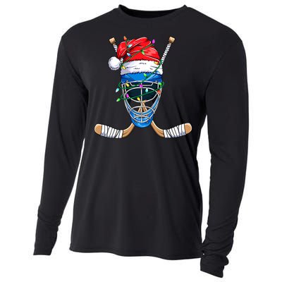 Merry Christmas Ice Hockey Dabbing Santa Claus Hockey Playe Cooling Performance Long Sleeve Crew