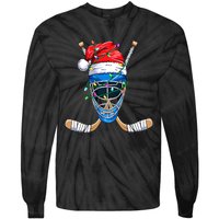 Merry Christmas Ice Hockey Dabbing Santa Claus Hockey Playe Tie-Dye Long Sleeve Shirt