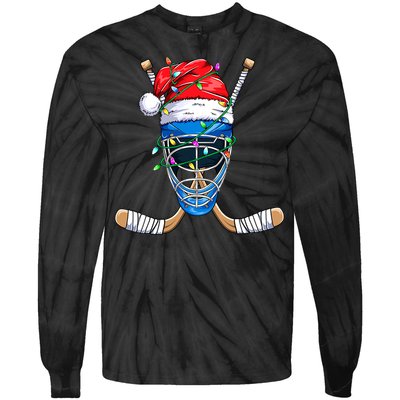 Merry Christmas Ice Hockey Dabbing Santa Claus Hockey Playe Tie-Dye Long Sleeve Shirt