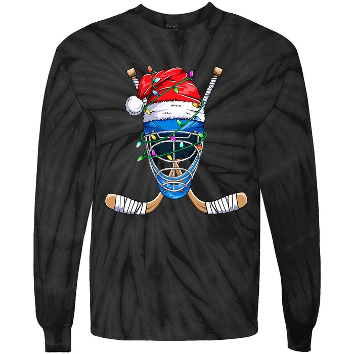 Merry Christmas Ice Hockey Dabbing Santa Claus Hockey Playe Tie-Dye Long Sleeve Shirt