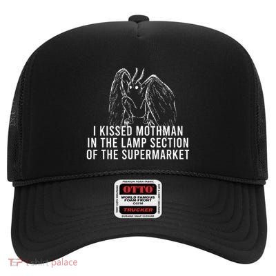 Mothman Cryptid I Kissed Mothman In The Lamp Section High Crown Mesh Back Trucker Hat