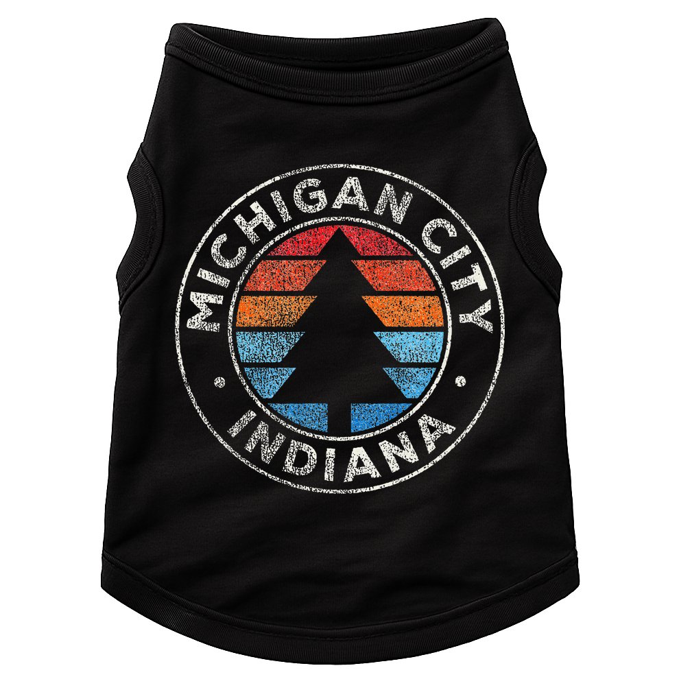 Michigan City Indiana In Vintage Graphic Retro 70s Doggie Tank