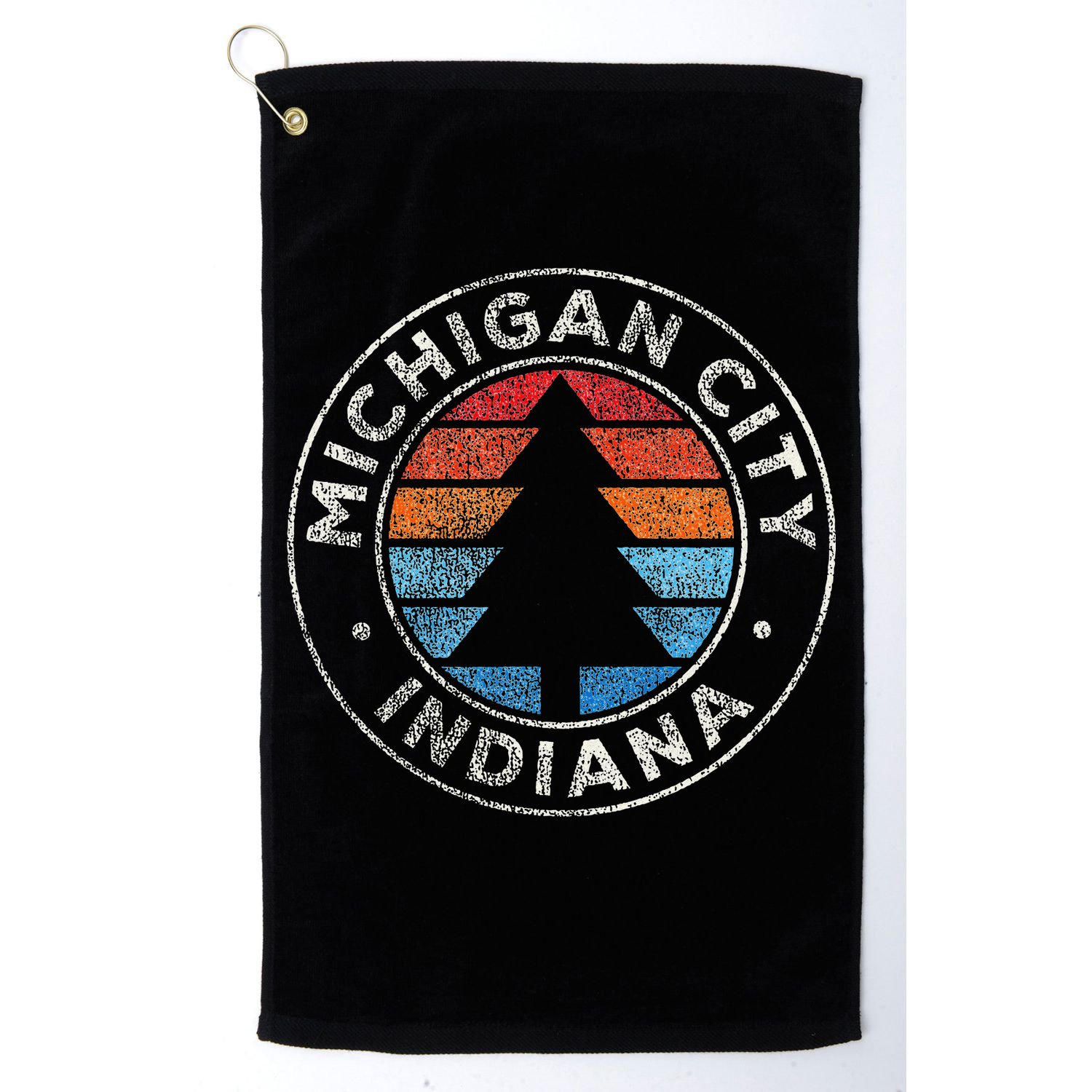 Michigan City Indiana In Vintage Graphic Retro 70s Golf Towel