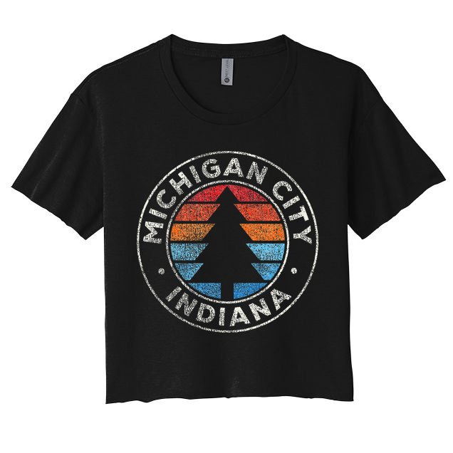 Michigan City Indiana In Vintage Graphic Retro 70s Crop Top