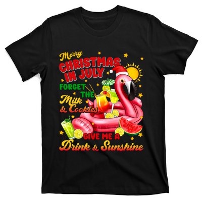 Merry Christmas In July Drink And Sunshine Flamingo T-Shirt