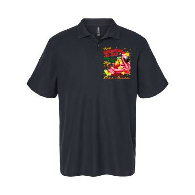 Merry Christmas In July Drink And Sunshine Flamingo Softstyle Adult Sport Polo