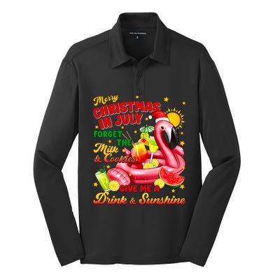 Merry Christmas In July Drink And Sunshine Flamingo Silk Touch Performance Long Sleeve Polo