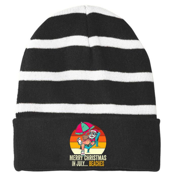 Merry Christmas In July... Beaches Summer Christmas In July Striped Beanie with Solid Band