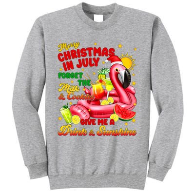 Merry Christmas In July Drink And Sunshine Flamingo Tall Sweatshirt