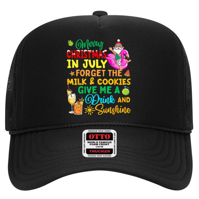 Merry Christmas In July Santa Beach Party Summer Vacation High Crown Mesh Back Trucker Hat