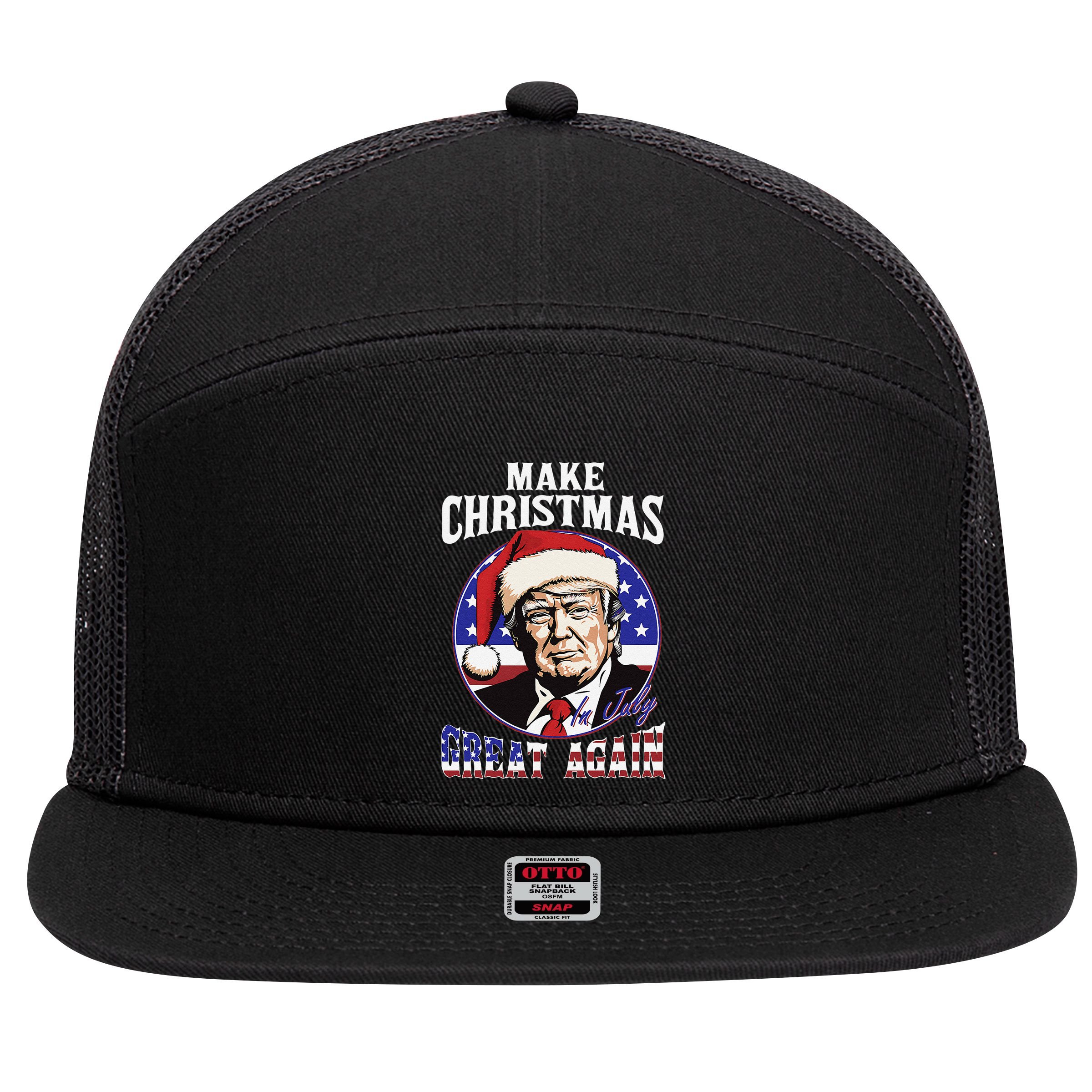 Make Christmas In July Great Again Trump 4th Of July Us Flag 7 Panel Mesh Trucker Snapback Hat