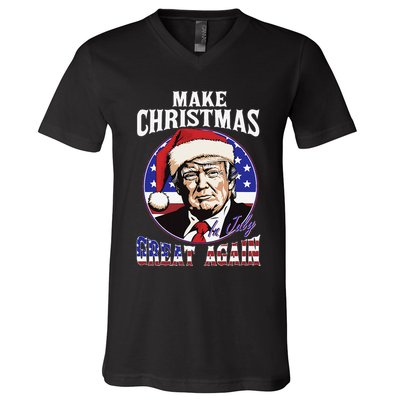 Make Christmas In July Great Again Trump 4th Of July Us Flag V-Neck T-Shirt