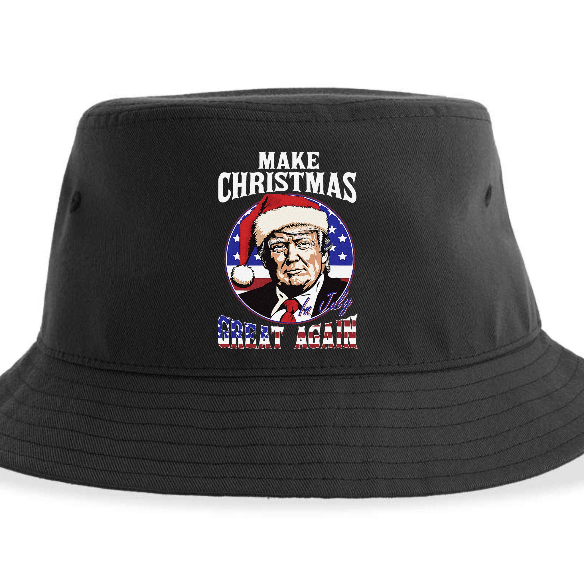 Make Christmas In July Great Again Trump 4th Of July Us Flag Sustainable Bucket Hat