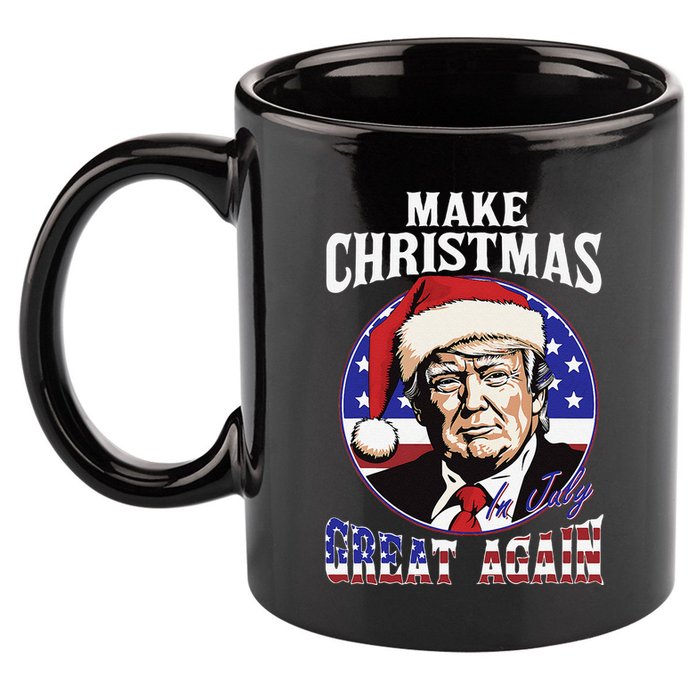Make Christmas In July Great Again Trump 4th Of July Us Flag 11oz C Handle Ceramic Mug