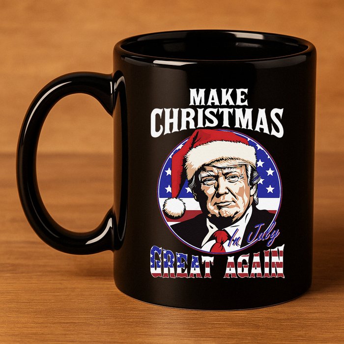 Make Christmas In July Great Again Trump 4th Of July Us Flag 11oz C Handle Ceramic Mug