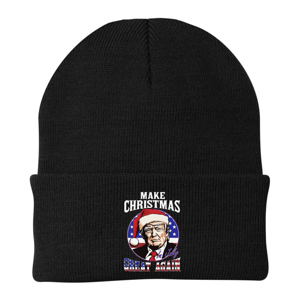 Make Christmas In July Great Again Trump 4th Of July Us Flag Beanie