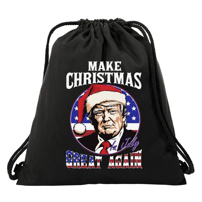 Make Christmas In July Great Again Trump 4th Of July Us Flag Drawstring Bag