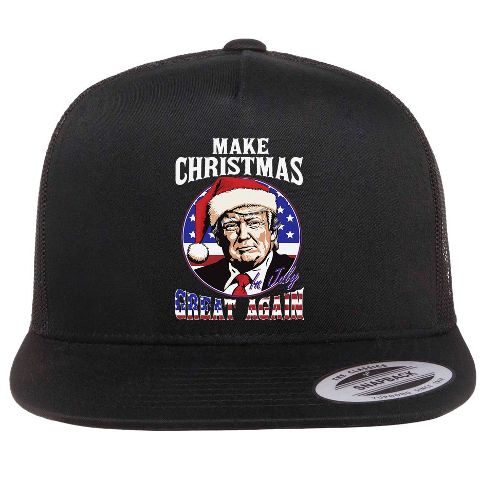 Make Christmas In July Great Again Trump 4th Of July Us Flag Flat Bill Trucker Hat