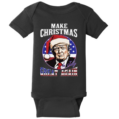 Make Christmas In July Great Again Trump 4th Of July Us Flag Baby Bodysuit