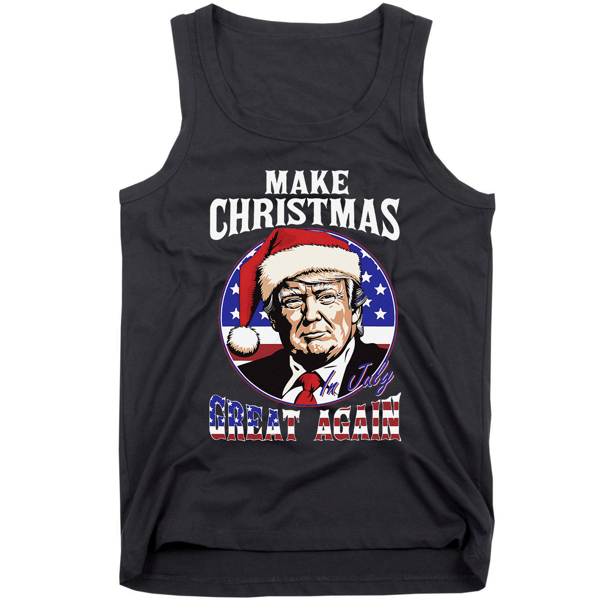 Make Christmas In July Great Again Trump 4th Of July Us Flag Tank Top