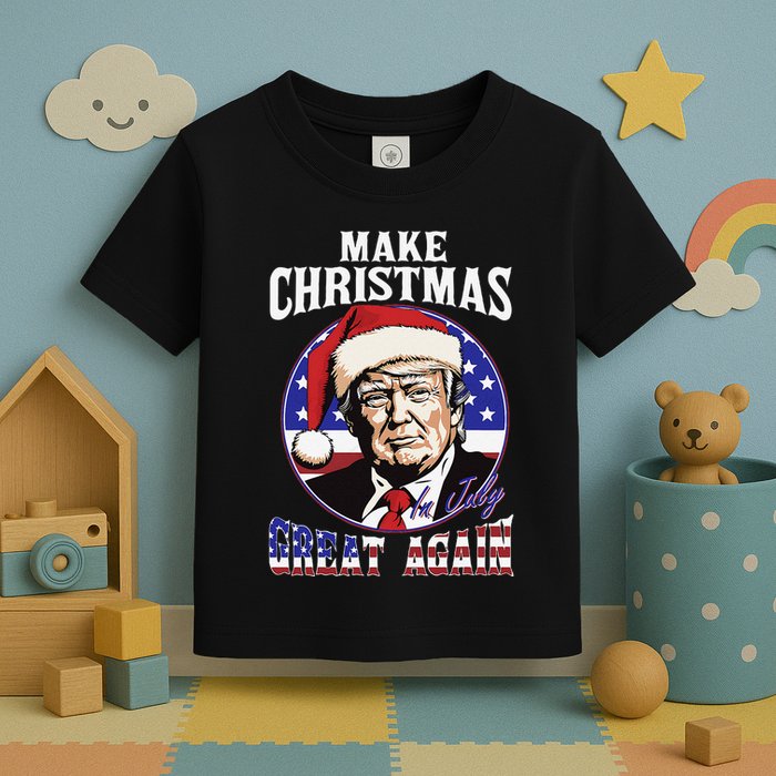 Make Christmas In July Great Again Trump 4th Of July Us Flag Toddler T-Shirt
