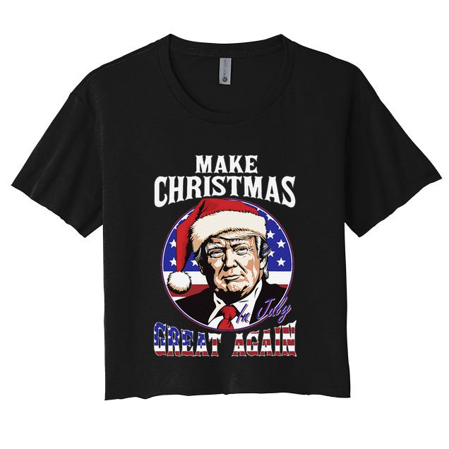 Make Christmas In July Great Again Trump 4th Of July Us Flag Crop Top