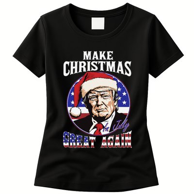 Make Christmas In July Great Again Trump 4th Of July Us Flag Womens T-Shirt