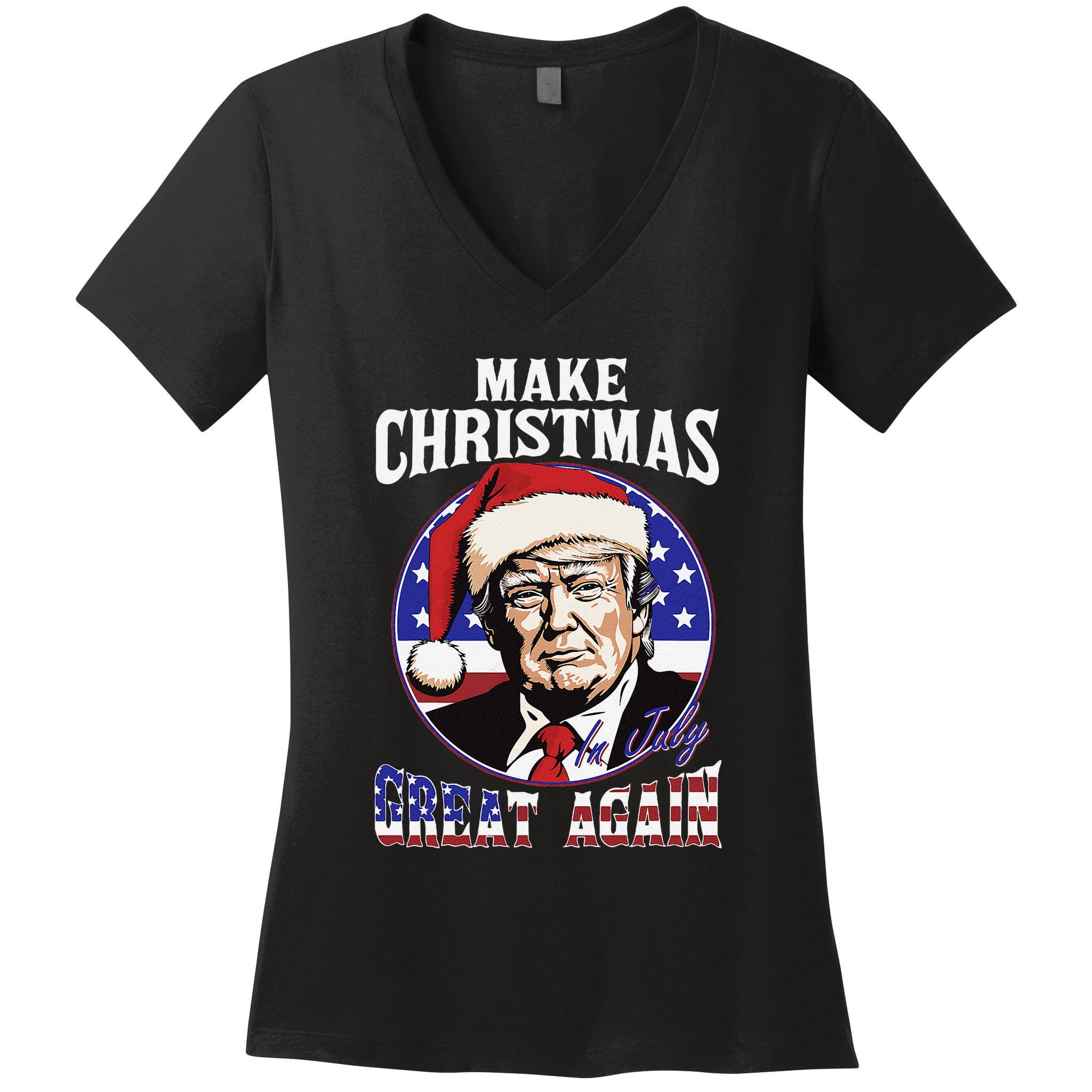 Make Christmas In July Great Again Trump 4th Of July Us Flag Women's V-Neck T-Shirt