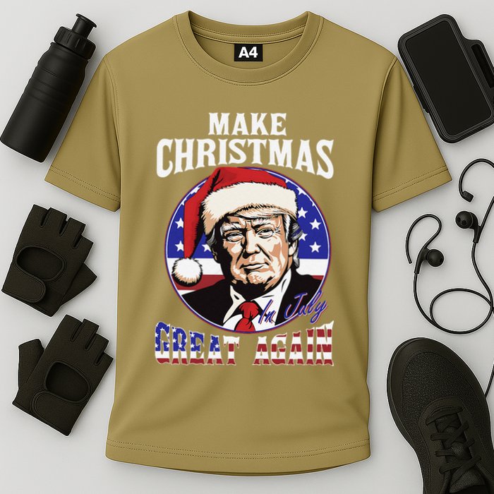 Make Christmas In July Great Again Trump 4th Of July Us Flag Cooling Performance Crew T-Shirt