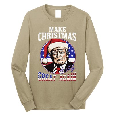Make Christmas In July Great Again Trump 4th Of July Us Flag Long Sleeve Shirt