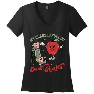 My Class Is Full Of Sweer Heart Apply 100 Days Of School Matching Group Lover Women's V-Neck T-Shirt