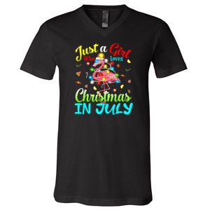 Merry Christmas In July Santa Beach Party Summer Vacation V-Neck T-Shirt