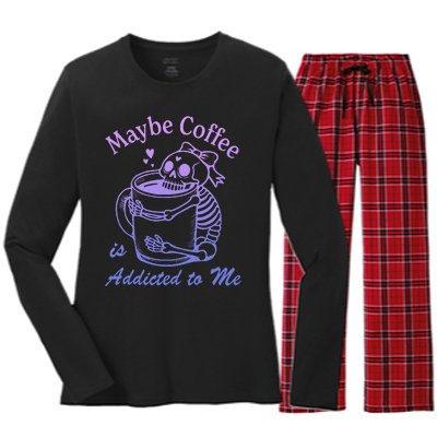 Maybe Coffee Is Addicted Women's Long Sleeve Flannel Pajama Set 