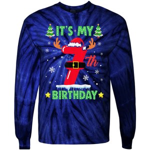 Merry Christmas ItS My 7th Birthday Xmas Tie-Dye Long Sleeve Shirt