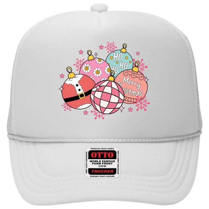 Merry Christmas Jingle Balls Cute Holiday High Crown Mesh Back Trucker Hat