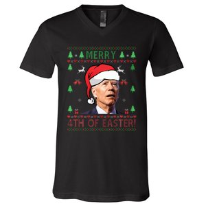 Merry Christmas Joe Biden Happy 4th of July Ugly  V-Neck T-Shirt