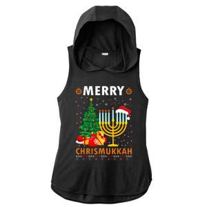 MERRY CHRISMUKKAH Jewish Christmas Hanukkah Chanukah Ladies PosiCharge Tri-Blend Wicking Draft Hoodie Tank