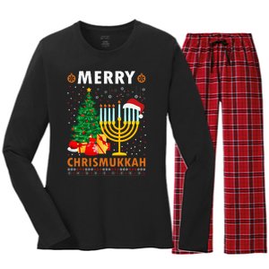 MERRY CHRISMUKKAH Jewish Christmas Hanukkah Chanukah Women's Long Sleeve Flannel Pajama Set 