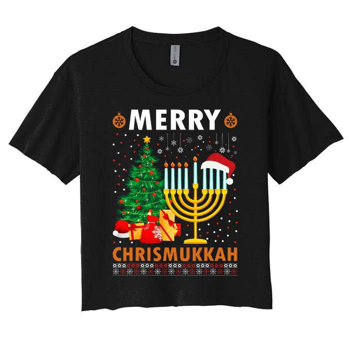 MERRY CHRISMUKKAH Jewish Christmas Hanukkah Chanukah Women's Crop Top Tee