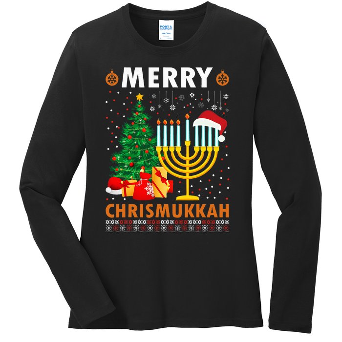 MERRY CHRISMUKKAH Jewish Christmas Hanukkah Chanukah Ladies Long Sleeve Shirt