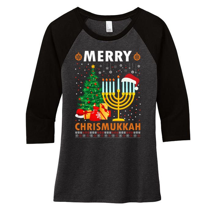 MERRY CHRISMUKKAH Jewish Christmas Hanukkah Chanukah Women's Tri-Blend 3/4-Sleeve Raglan Shirt