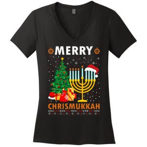 MERRY CHRISMUKKAH Jewish Christmas Hanukkah Chanukah Women's V-Neck T-Shirt