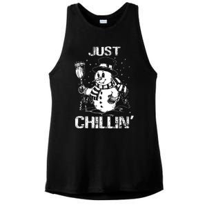 Merry Christmas Just Chillin Snowman Family Matching Pajama Ladies PosiCharge Tri-Blend Wicking Tank