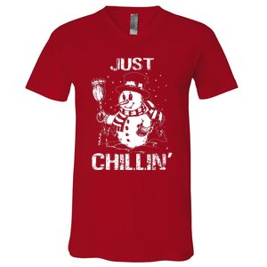 Merry Christmas Just Chillin Snowman Family Matching Pajama V-Neck T-Shirt